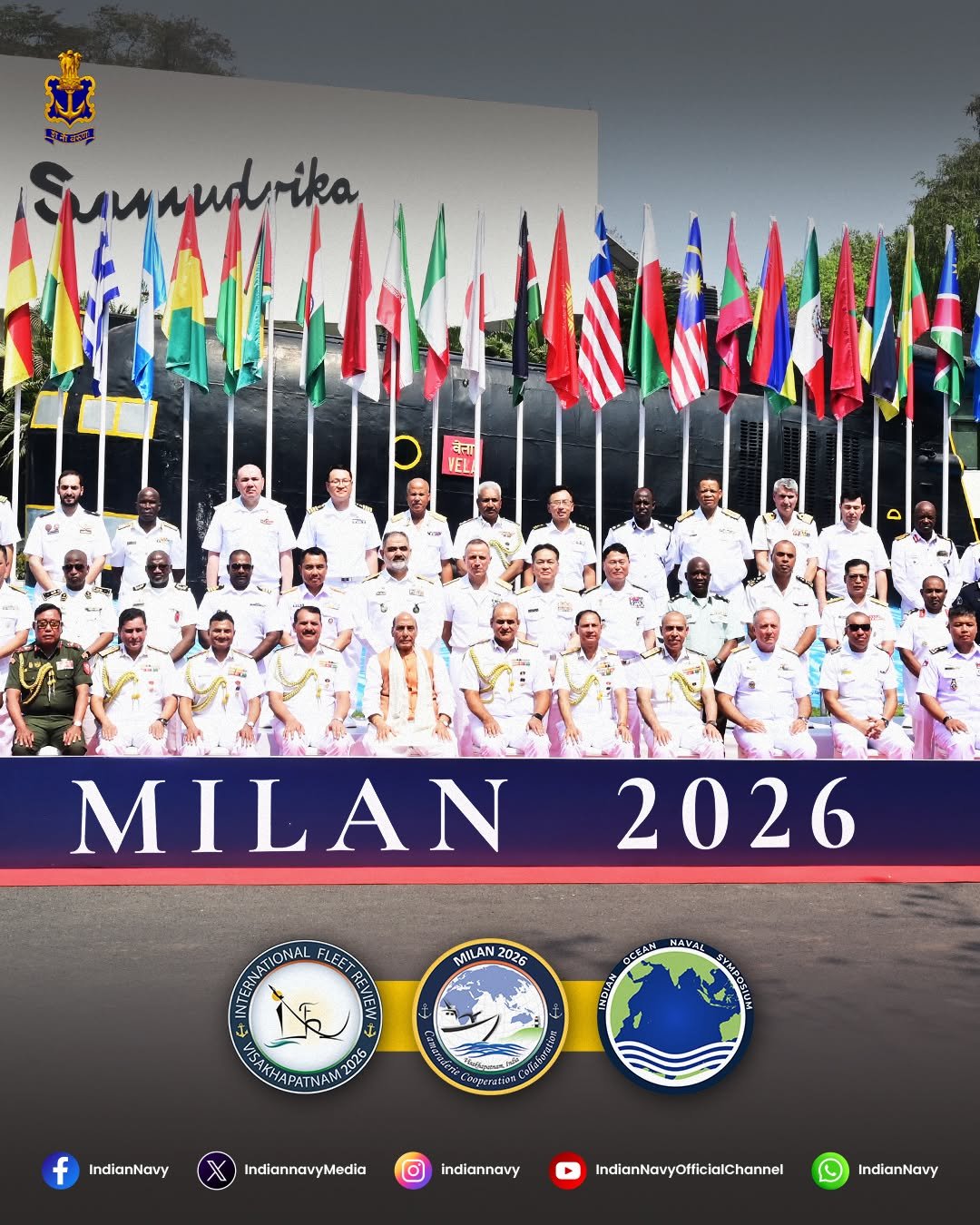 Photo by Indian Navy Official Account on February 19, 2026. May be an image of banner, poster, flag and text.