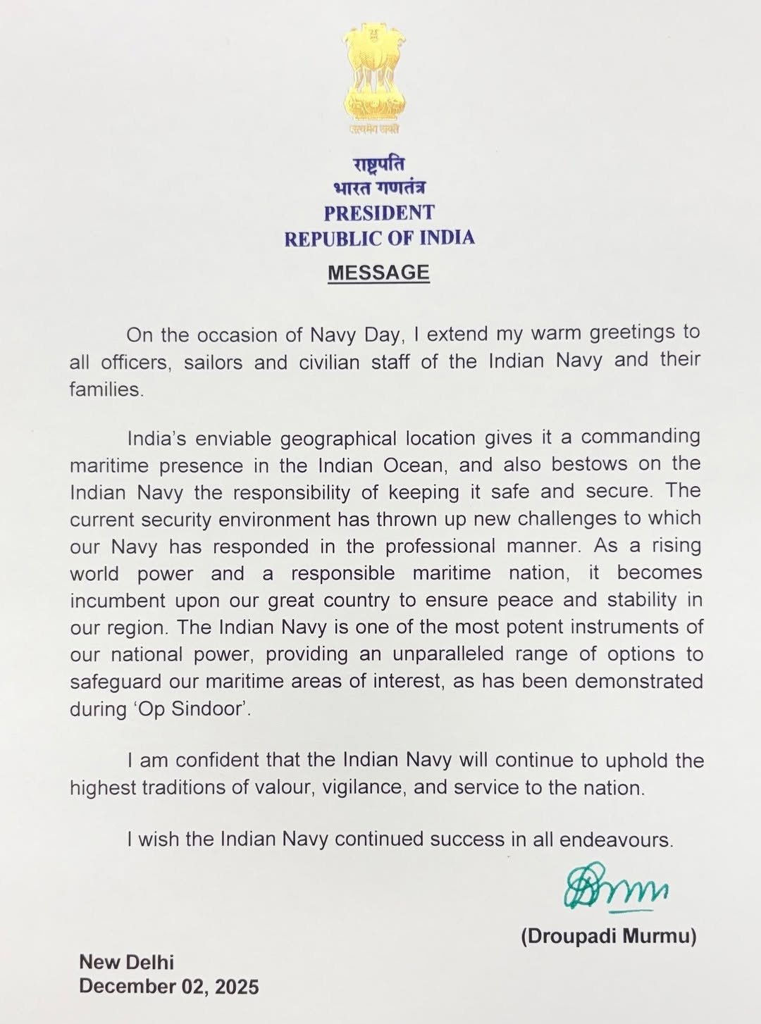 Photo by Indian Navy Official Account on December 04, 2025. May be an image of poster and text.
