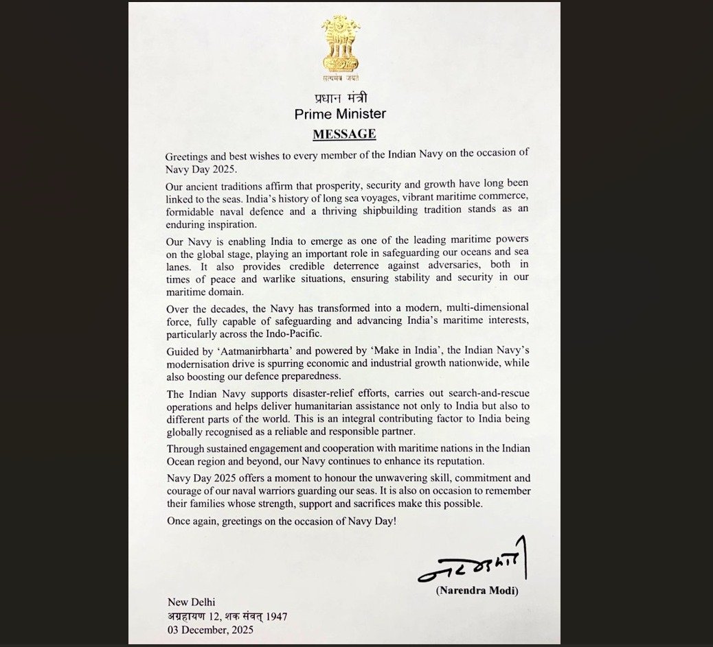 Photo by Indian Navy Official Account on December 04, 2025. May be an image of text.