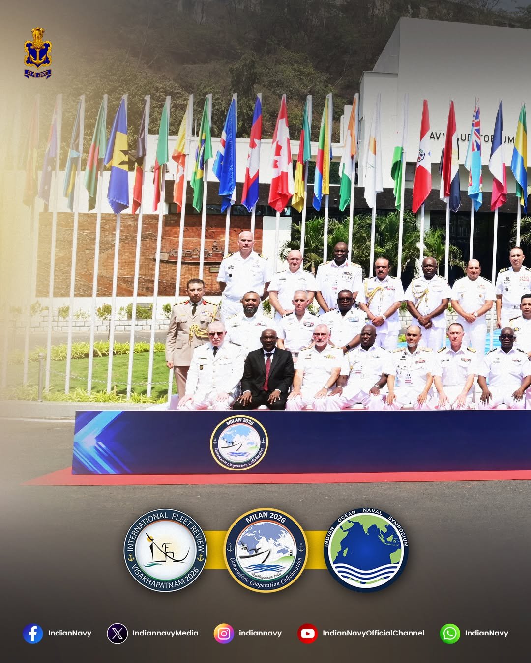 Photo by Indian Navy Official Account on February 19, 2026. May be an image of banner, flag, poster and text.