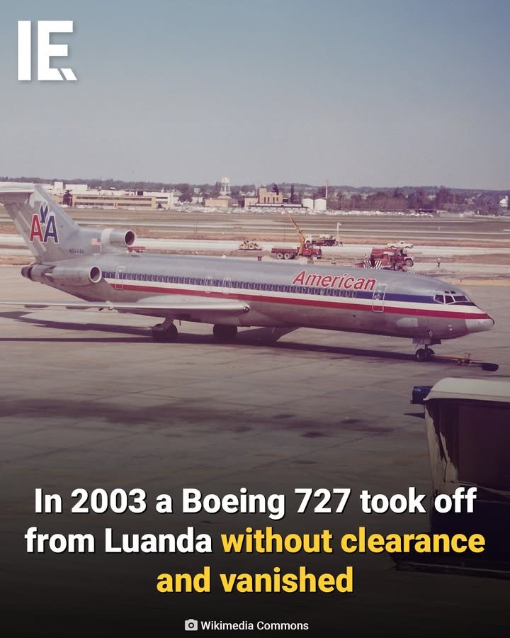 Photo by Interesting Engineering on November 29, 2025. May be an image of airplane and text that says 'IE AA American In 2003 a Boeing 727 took off from Luanda without clearance and vanished O Wikimedia Commons'.