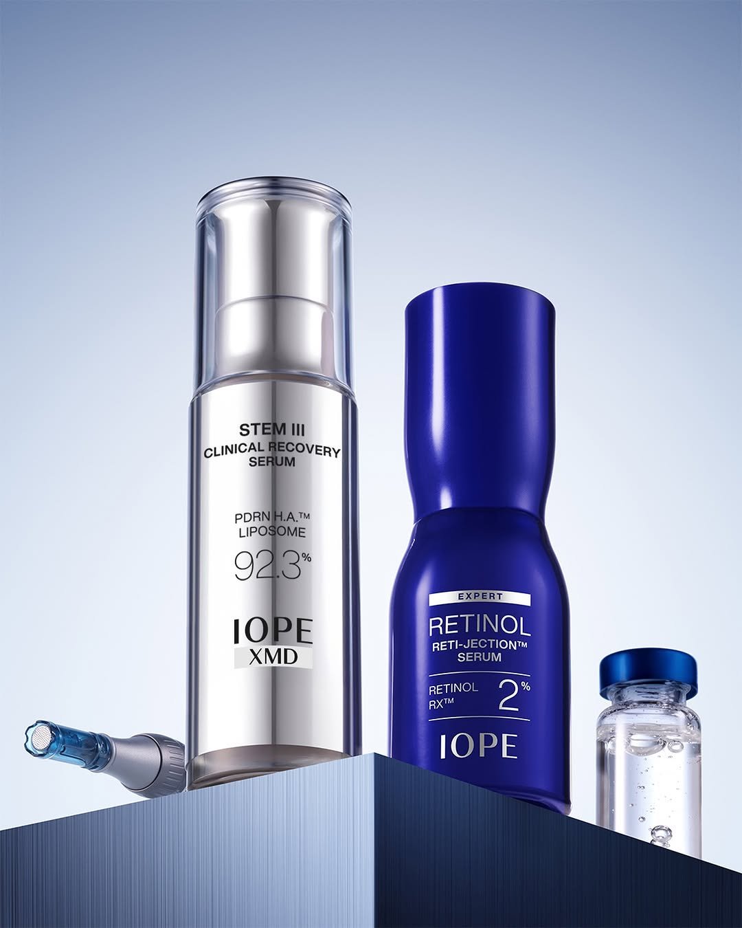 Photo by 아이오페 ɪᴏᴘᴇ on April 23, 2026. May be an image of hair product, fragrance, lotion, bottle and text that says 'STEM STEMIII III CLINICAL ECOVERY SER CLINICALRECOVERY M PDRN PDRNH.A_TM ._TΜ LIPO OME 92.3 % IOPE XMD EXPERT RETINOL RETI-JECT RETI-JECTIONM SERUM JM ONTH 2 % IOPE RE RETINOL RX'.