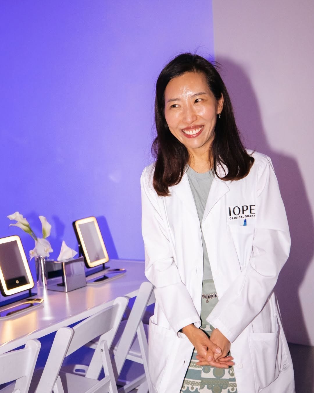 Photo by IOPE US on April 18, 2026. May be an image of one or more people, makeup, stethoscope and text.