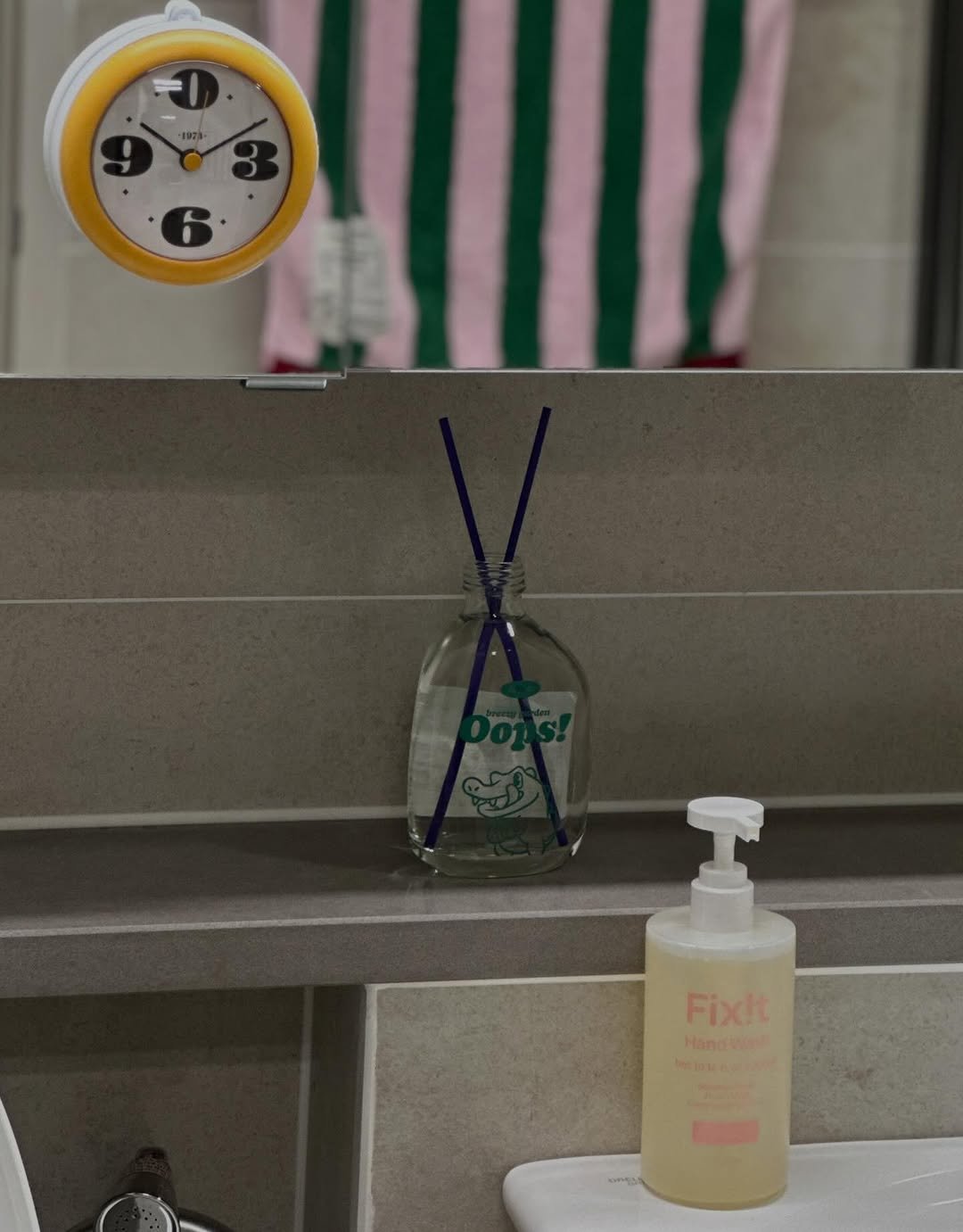 Photo shared by Ollie House🍒 on April 23, 2026 tagging @ioua.official, @mumune_official, and @fixit_home. May be an image of sink, fragrance, wash basin, perfume, toothbrush, hand cream, timer and text.