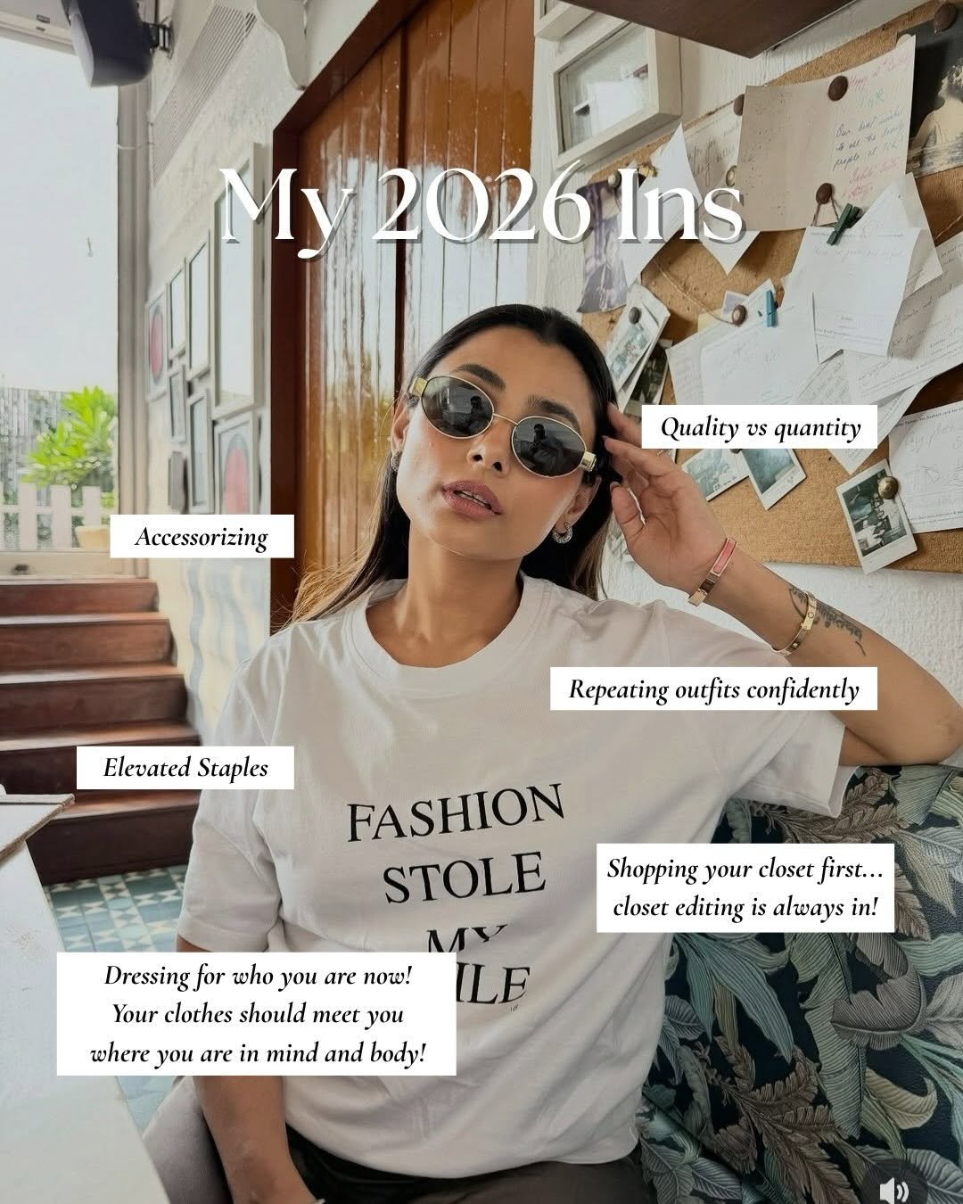 Photo by Ishita Saluja | Personal Stylist | Image Consultant on January 11, 2026. May be a graphic of one or more people, magazine, top, sunglasses, calendar and text that says 'My2026Ins Iy 2026 Ins Accessorizing izing Quality Qualityvsquantiry Us quantity Flevated FlevatedStaples Staples Repeating outfits confidently Shopping your closet first.. closet editing is always in! FASHION STOLE MY Dressing for who yu are now! Your clothes should meet you where you are in mind and body!'.