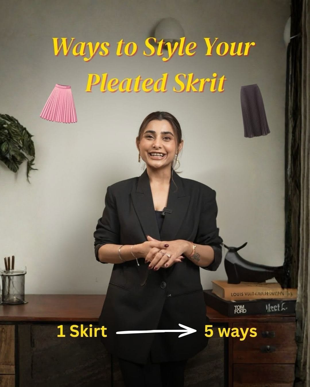 Photo by Ishita Saluja | Personal Stylist | Image Consultant on February 21, 2026. May be an image of skirt, suit, kilt, blazer and text.