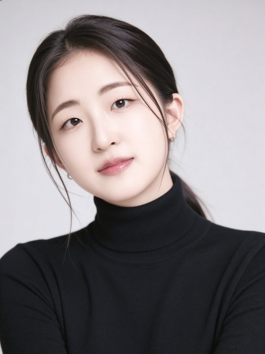 Photo by 최이솔 • isol choe on February 16, 2026. May be an image of one or more people, hair, makeup, turtleneck and text.