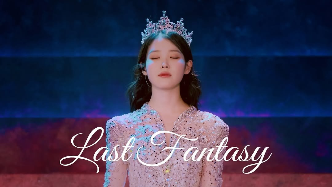 Photo shared by 아이유(IU) on December 24, 2025 tagging @dlwlrma. May be an image of costume, dress, poster and text that says 'LastFantasy Last antasy'.