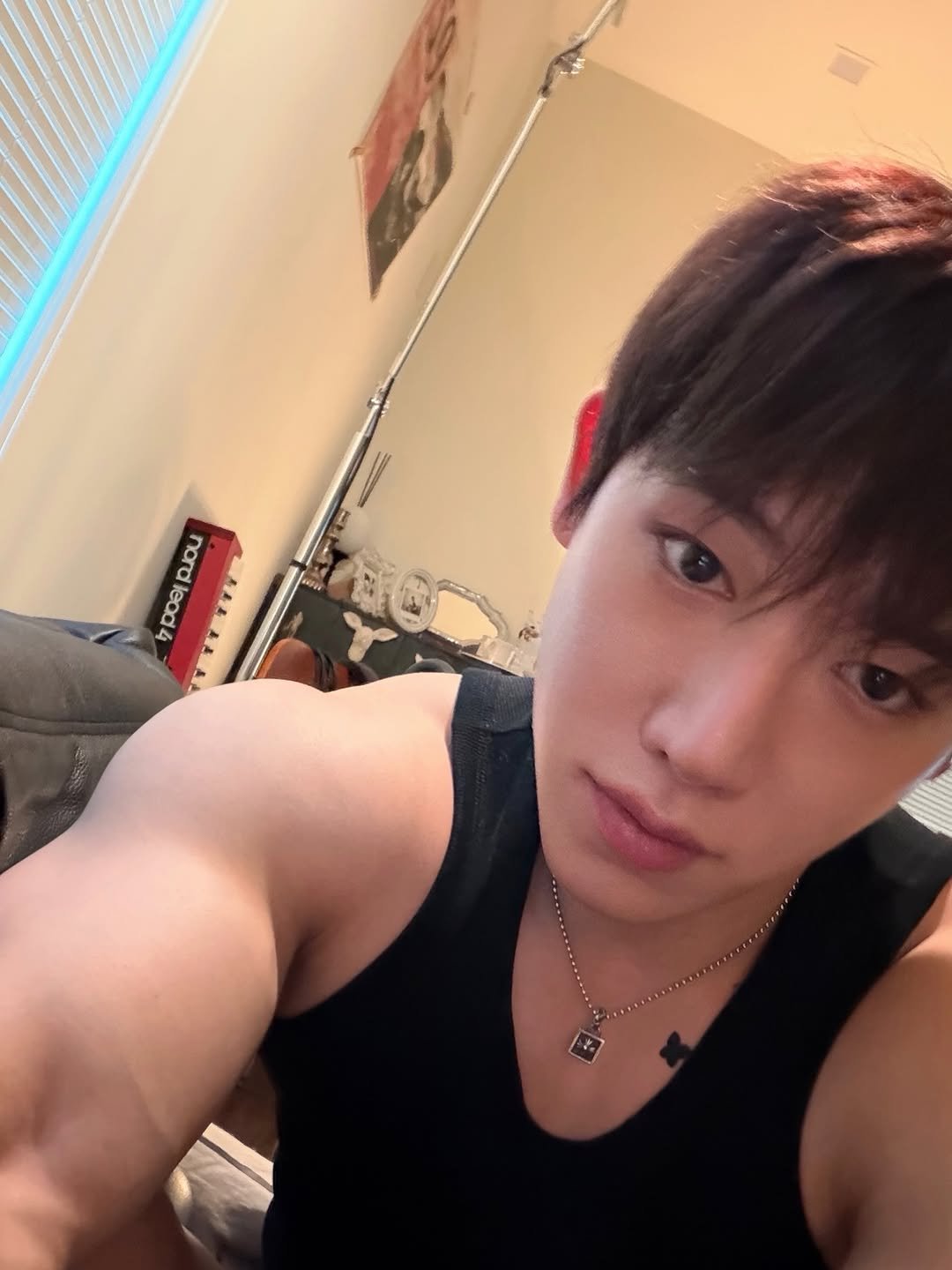 Photo by 원호 wonho on January 01, 2026. May be an image of one or more people, biceps and text.