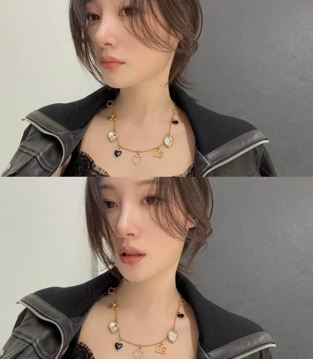 Photo by 정채연 on November 23, 2025. May be an image of one or more people, hair, necklace and text.