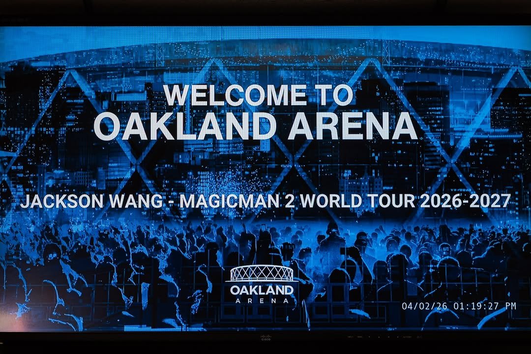 Photo by Jackson Wang on April 05, 2026. May be an image of poster and text that says 'md WELCOMETO ΤΟ OAKLAND ARENA JACKSON WANG- MAGICMAN 2 WORLD TOUR 2026 2026-2027 OAKLAND ARENA AR 2 R A វយយយតយនយ 04/02/26 01 :19:27 04/02/2601:19:27 1:19:27PM P'.