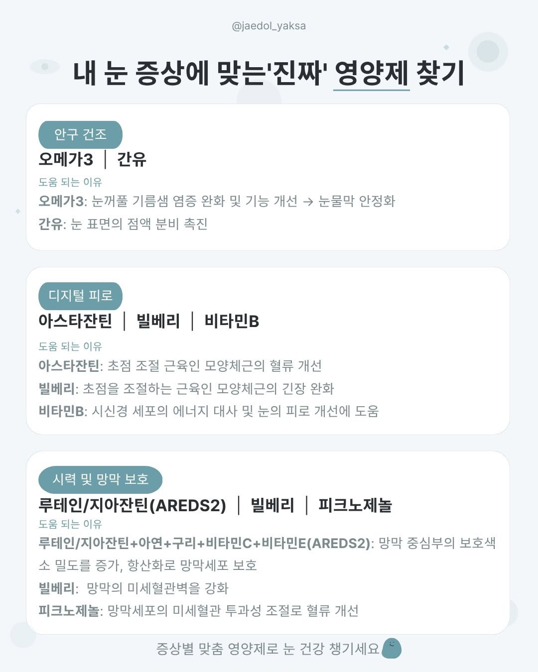 jaedol_yaksa 게시물 이미지: (저장&공유) 눈 영양제는 무조건 루테인부터 챙기시는 분들 많죠?👀 그런데 눈...