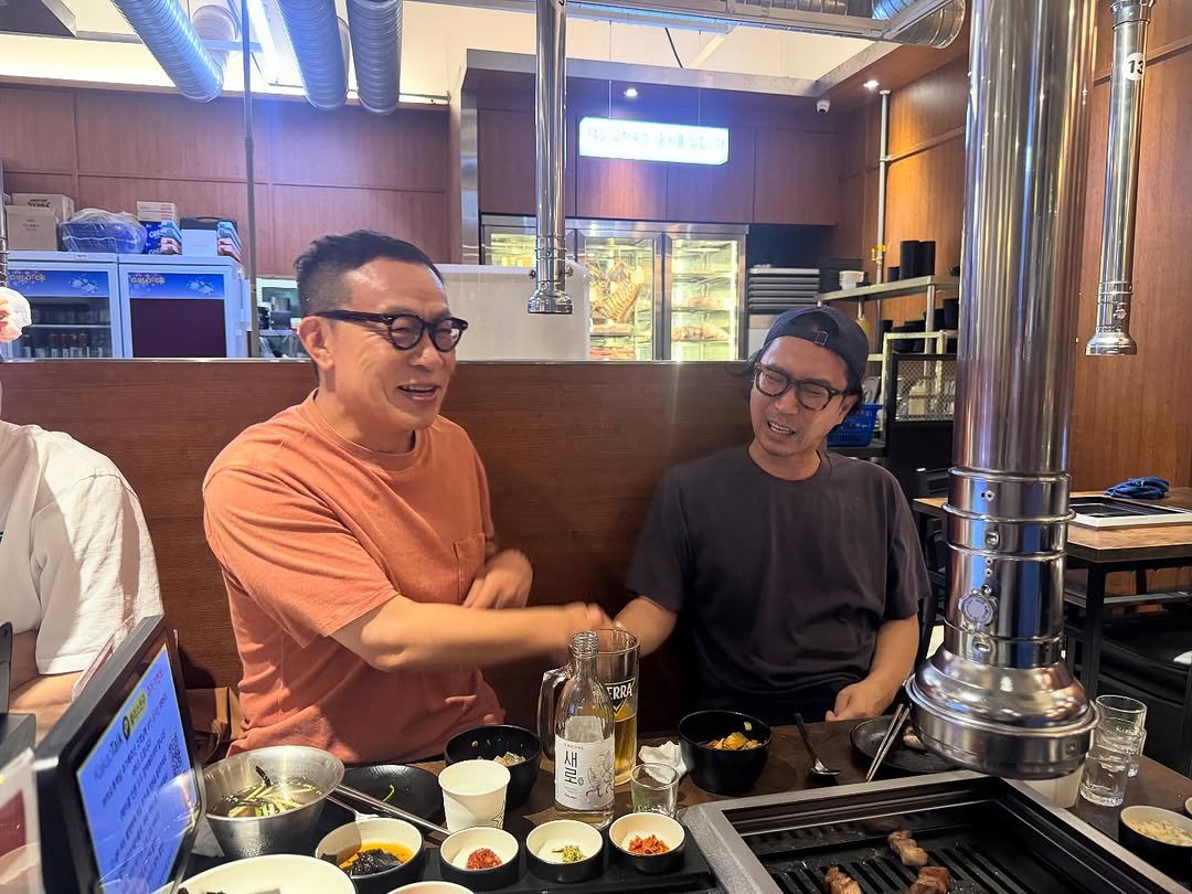 Photo by 정재형 on October 24, 2025. May be an image of one or more people, hot pot, fondue, cooker, grill, skewer, tongs and text.