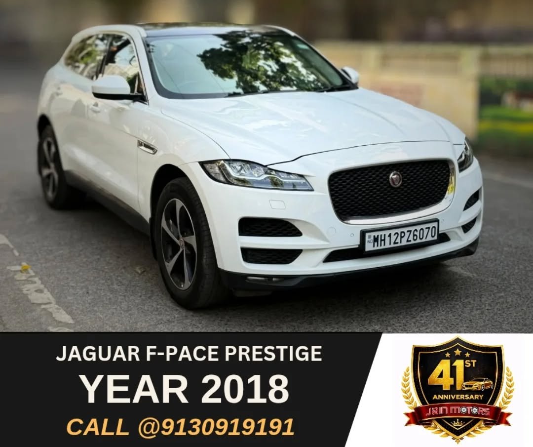 Photo by JAINMOTORS PUNE on April 13, 2026. May be an image of ‎car, wheel and ‎text that says '‎ENH12PZ6070 MH JAGUAR F-PACE PRESTIGE YEAR 2018 CALL @9130919191 41 আরর ロ ST ANNIVERSARY ERSARY ANNIVE JRINMoTO نف‎'‎‎.