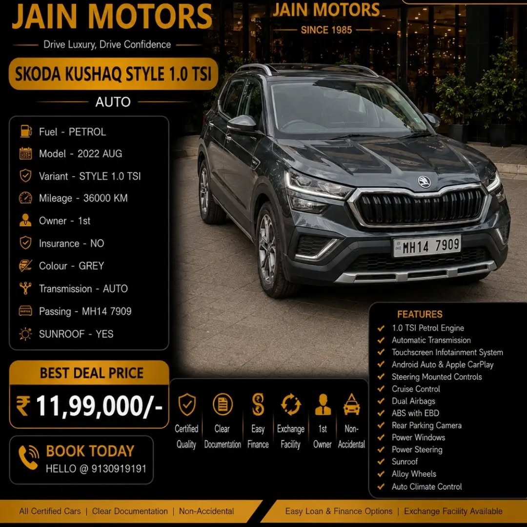 jainmotorspune91 게시물 이미지: *🚘Make*- SKODA KUSHAQ
*⛽️Fuel*-...