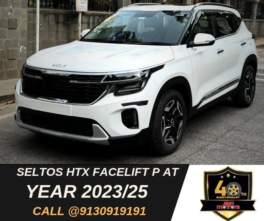 Photo by JAINMOTORS PUNE on November 29, 2025. May be an image of windshield, sedan, wheel and text that says 'иЛ SELTOS SEL HTX SELTOSHTXFACELIFTPAT FACELIFTP YEAR 2023/25 CALL @9130919191 4 40 TH NNIVERSARY RSAR MoTers'.