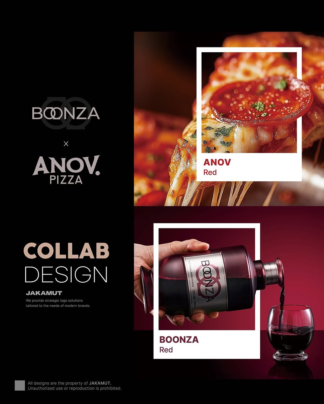 Photo shared by 자카무트 | 로고제작 | 명함디자인 | 브랜딩 | 상업공간소품 | on September 11, 2025 tagging @anovpizza, and @boonza.kr. May be a graphic of poster, magazine, wine bottle and text.