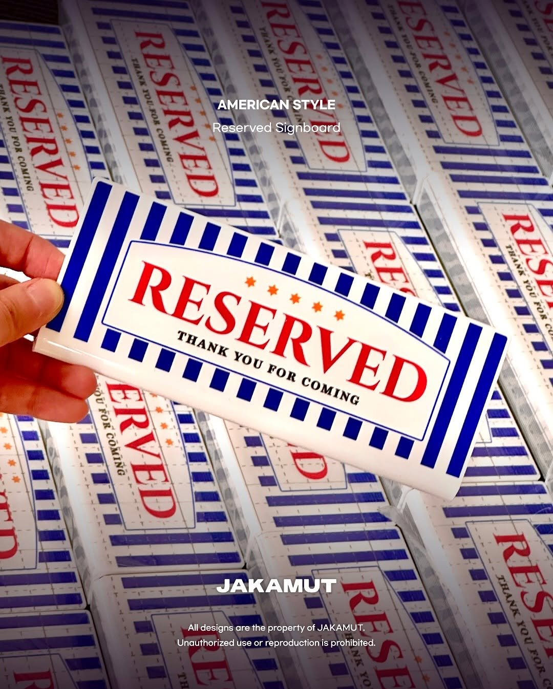 Photo by 자카무트 | 로고제작 | 명함디자인 | 브랜딩 | 상업공간소품 | on July 08, 2025. May be an image of ticket stub, placemat, poster and text that says 'YOUFOR YOU FOR SERVED COMING AMERICAN AMERICANSTYLE STYLE CΟMΣ ERVED Reserved ReservedSignboard Signboard ED RES THANK rõi FOR THANK YOU FOR วี่ปี COMING FOR COMING ER ERVED JAKAMUT All designs are AldesignsaretepropryrJAKAMUT. the of JAKAMUT. Unauthorized use eo or repraduction Unauthonzeduserprdueis is prohibited.'.