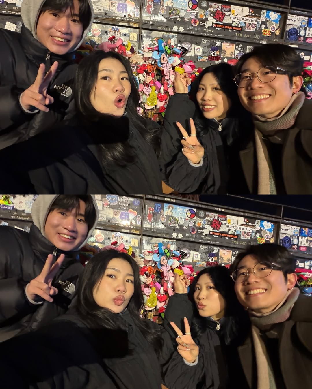 Photo shared by Jalin on March 22, 2026 tagging @rjsiu, @kina_siu, and @corysiu. May be an image of one or more people, duffle coat, parka, lollipop and text.