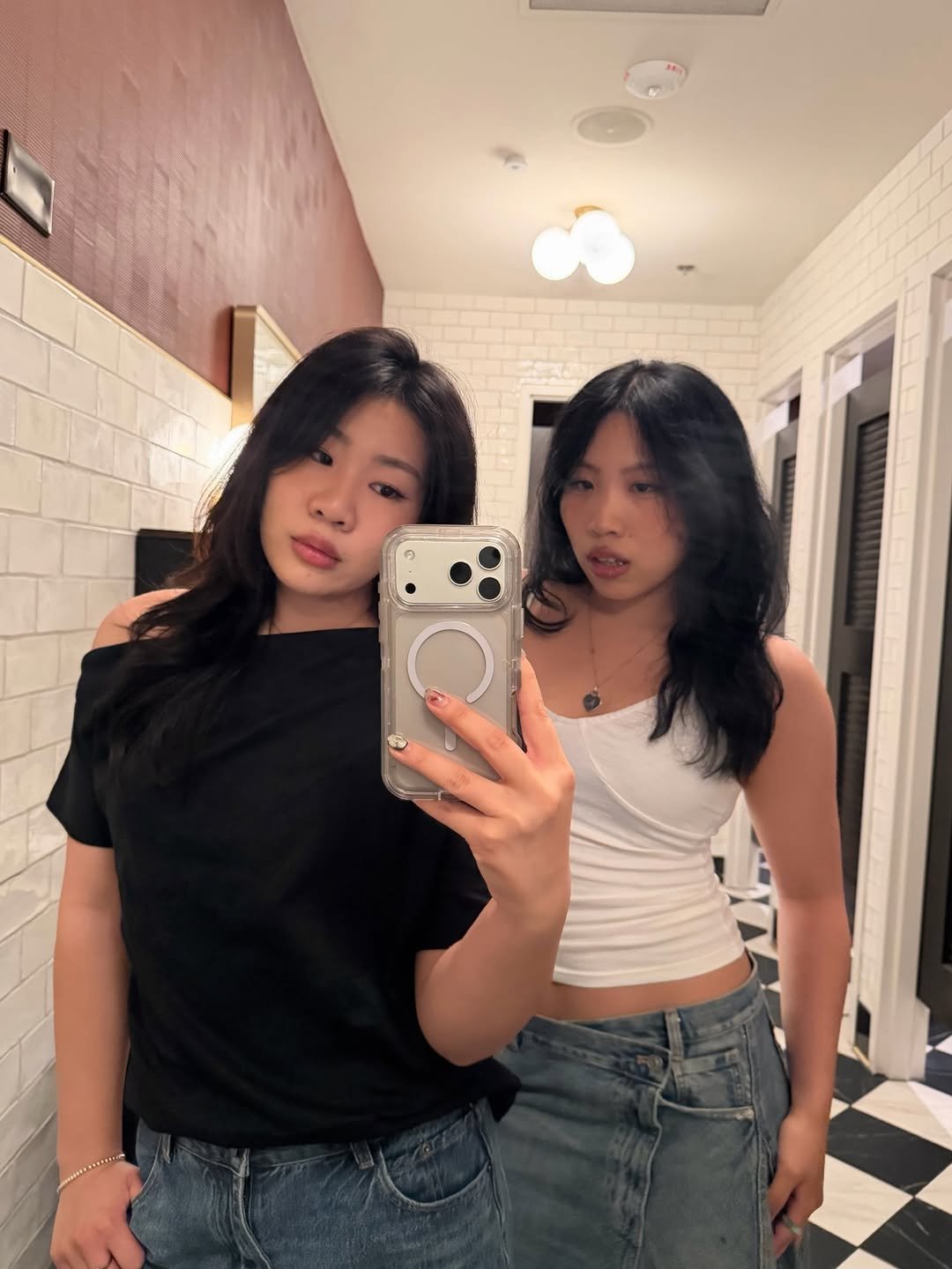 Photo shared by Jalin on March 29, 2026 tagging @kina_siu. May be a selfie of one or more people, hair, mirror and text.