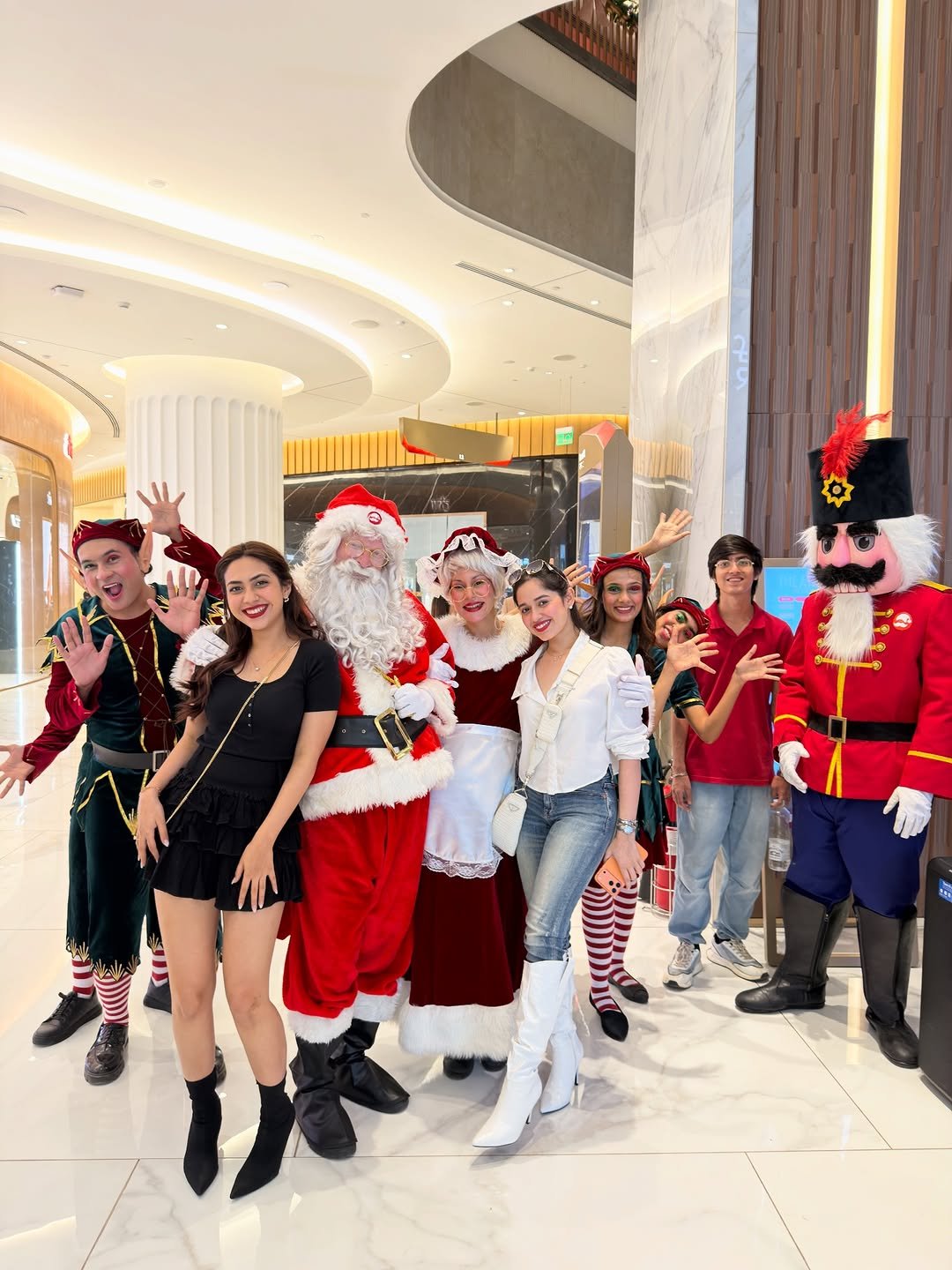 Photo shared by Jannat Zubair Rahmani on December 26, 2025 tagging @reem_sameer8. May be an image of one or more people, christmas tree, costume and text.