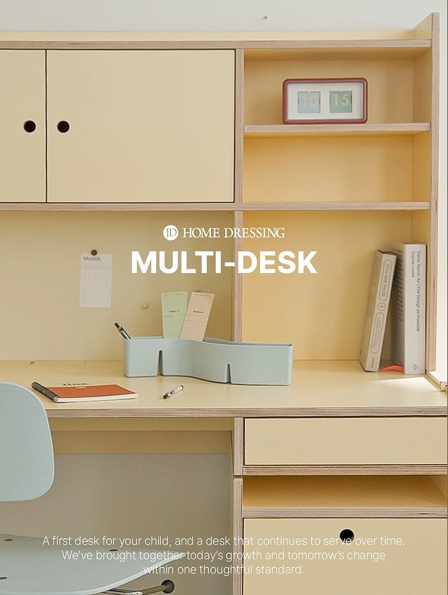 Photo shared by 제이디홈드레싱 | JD홈드레싱 on February 18, 2026 tagging @jdhomedressing. May be an image of bureau, desk, office and text that says '15 Manth HOME DRESSING MULTI-DESK 2IPO Kn "."ិន 御さ 2 A first desk for your child, and a desk that continues to ser e over time. We've brought togethert togethertoday's today's growth and tomorrow's change within one thoughtfu standard.'.