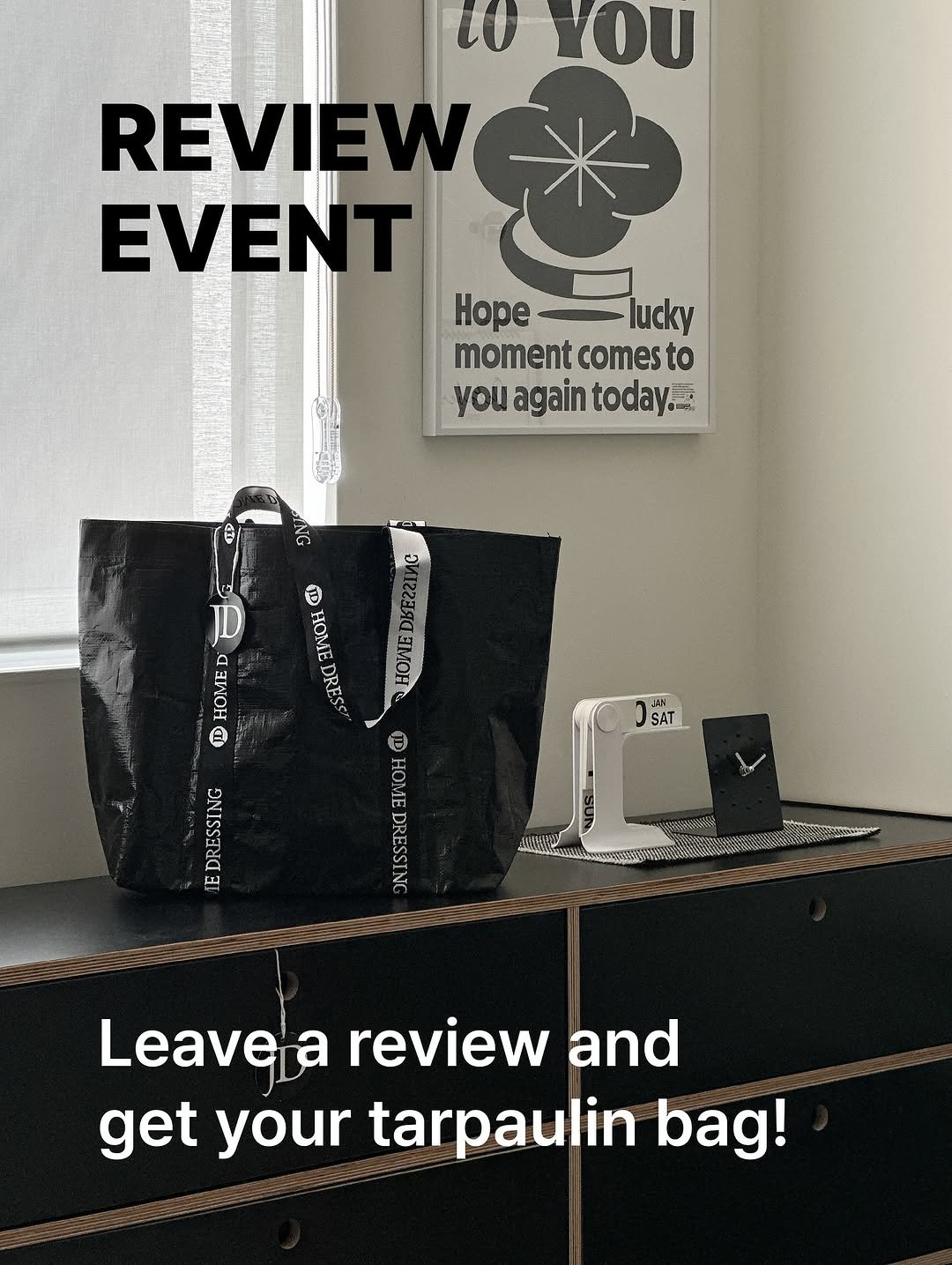 Photo by 제이디홈드레싱 | JD홈드레싱 on November 11, 2025. May be an image of ‎grocery bag and ‎text that says '‎ιο YOU REVIEW EVENT Hope lucky moment comes momentcomest to you again today.. C DE S له D a 좋요 HHEE DRESS HOWEDREZZI DKE22 HOИUE SAT ETl HWOH PESSI ะ 띰 Leavera review and get your tarpaulin bag!‎'‎‎.