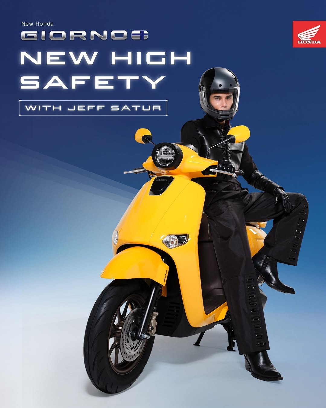 Photo by 𝗝 𝗘 𝗙 𝗙   𝗦 𝗔 𝗧 𝗨 𝗥 (罗杰夫) on April 21, 2026. May be an image of motorcycle, helmet, scooter and text that says 'New Handa GIORNOR NEW HIGH SAFETY HONDA WITH JEFF WITHJEFFSATUR SATUR'.