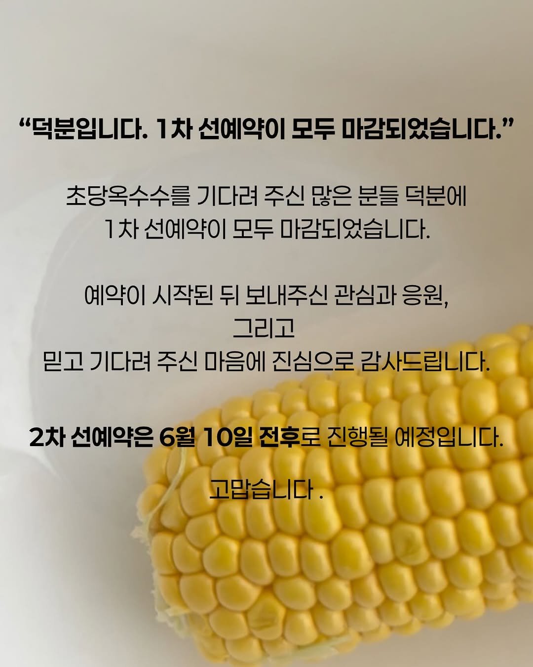 jeju_momsfarm 게시물 이미지: [초당옥수수 1차 마감과 2차 예약 안내]

초당옥수수를 기다려 주신 고마운...