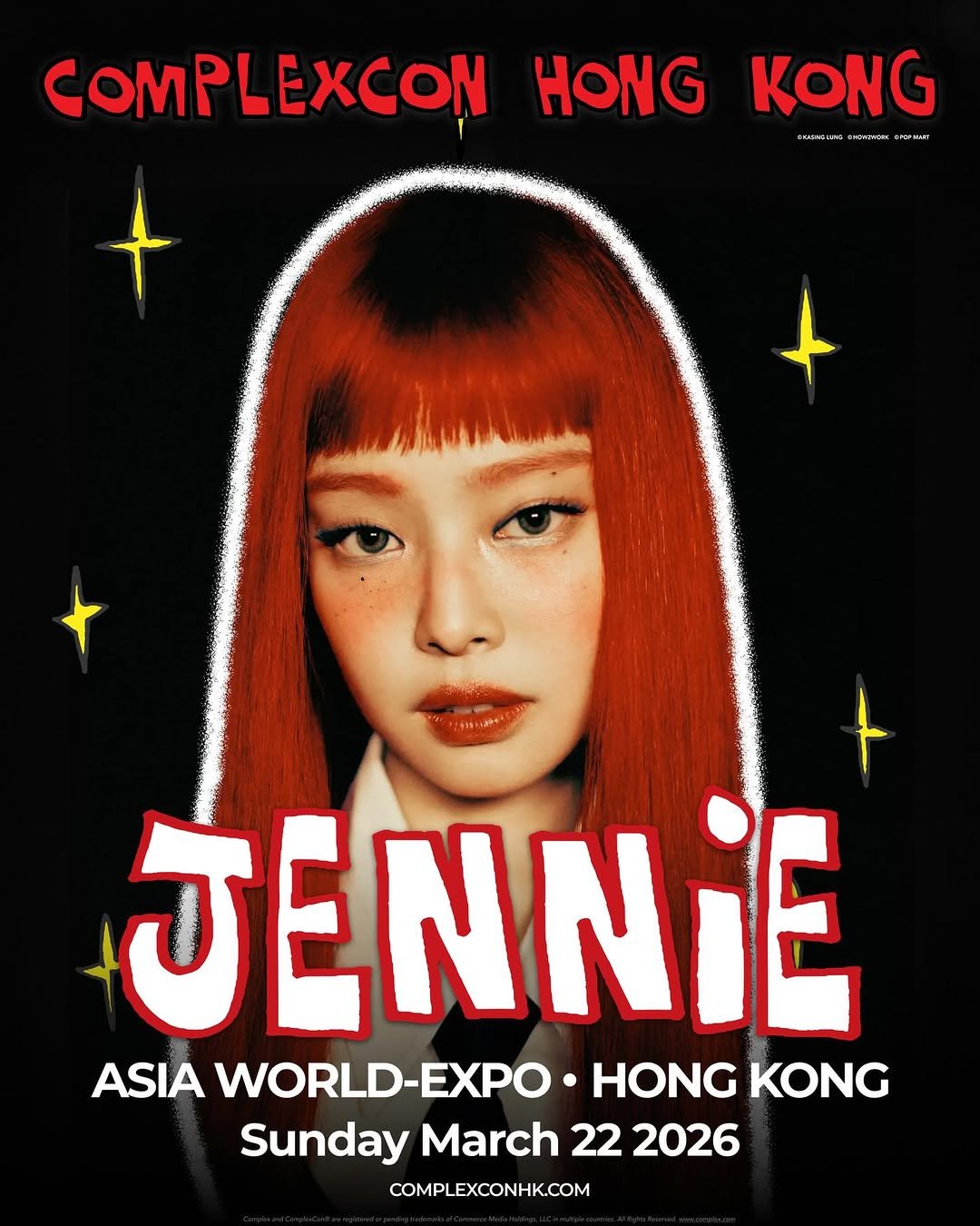 Photo shared by JENNIE HQ on January 18, 2026 tagging @complexchinese, and @jennierubyjane. May be an image of poster, magazine and text that says 'COMPLEXCON COMPL HONG KONG m t JENNIE ASIA WORLD-EXP HONG KONG Sunday March 22 2026 COMPLEXCONHK.COM'.