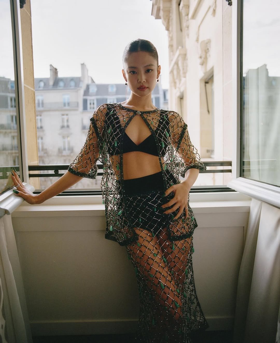 Photo shared by JENNIE HQ on March 10, 2026 tagging @chanelofficial, and @jennierubyjane. May be an image of one or more people, makeup, sleepwear and text.