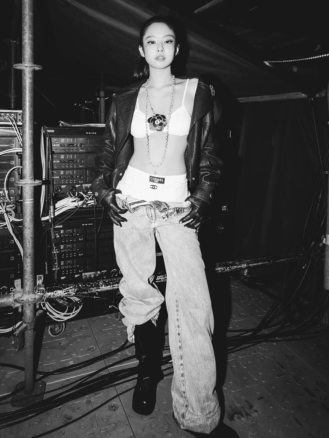 Photo by J on October 23, 2025. May be a black-and-white image of fishnet stockings and text.