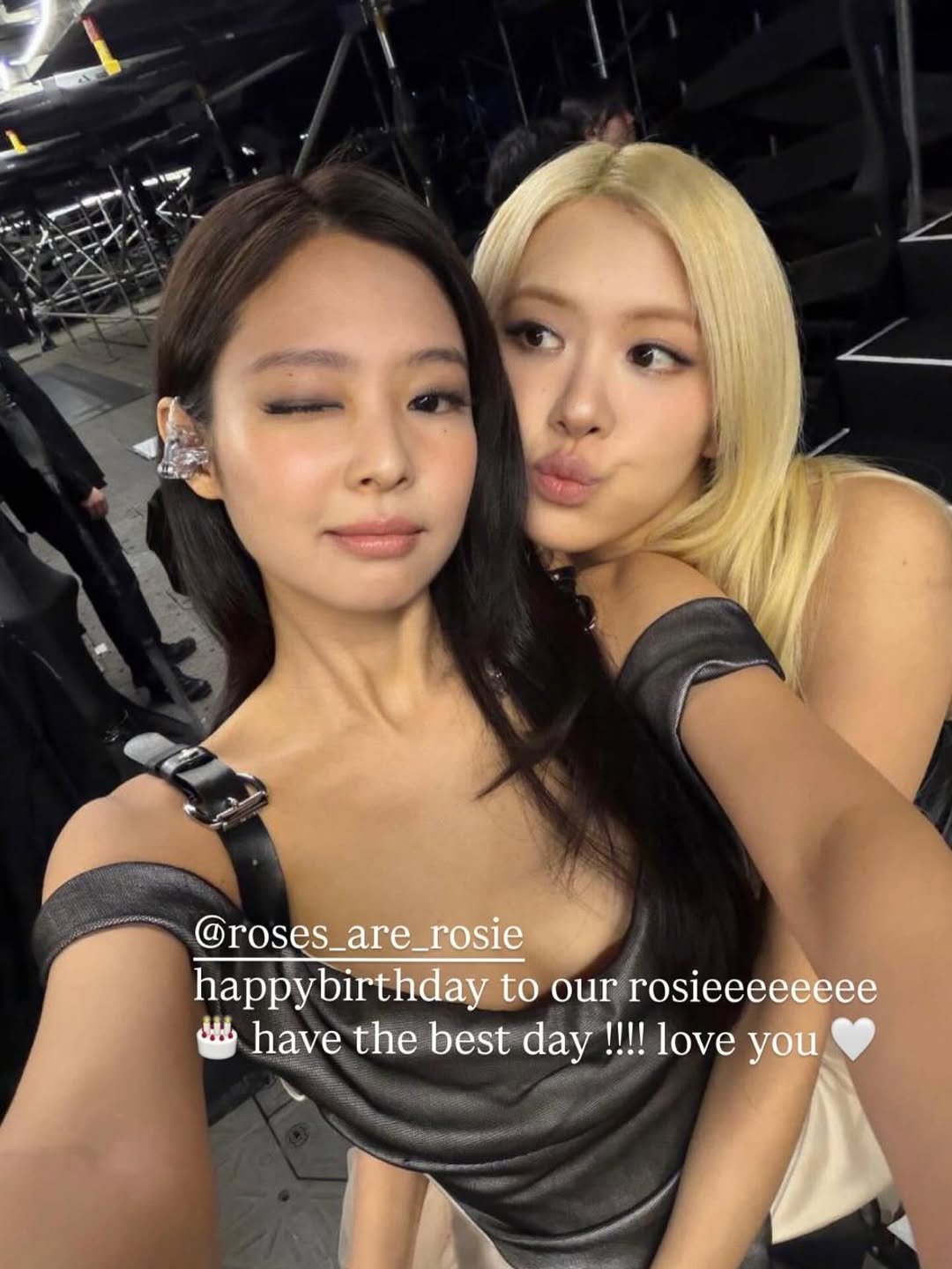 Photo shared by JENNIE BLACKPINK on February 10, 2026 tagging @blackpinkofficial, @jennierubyjane, @roses_are_rosie, and @lesyeuxdenini. May be an image of text that says '@roses_are_rosie happybirthday happybirthdaytoouroeee to our rosieeeeeeee have the best day !!!! .… love you'.