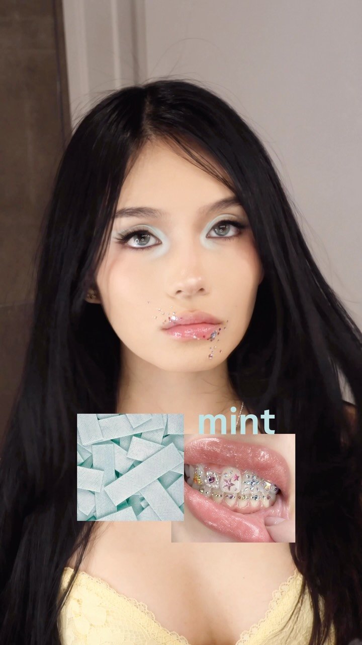 jessyluxe 게시물 이미지: minty makeup 🩵 insp by minty gum, tooth gems,...