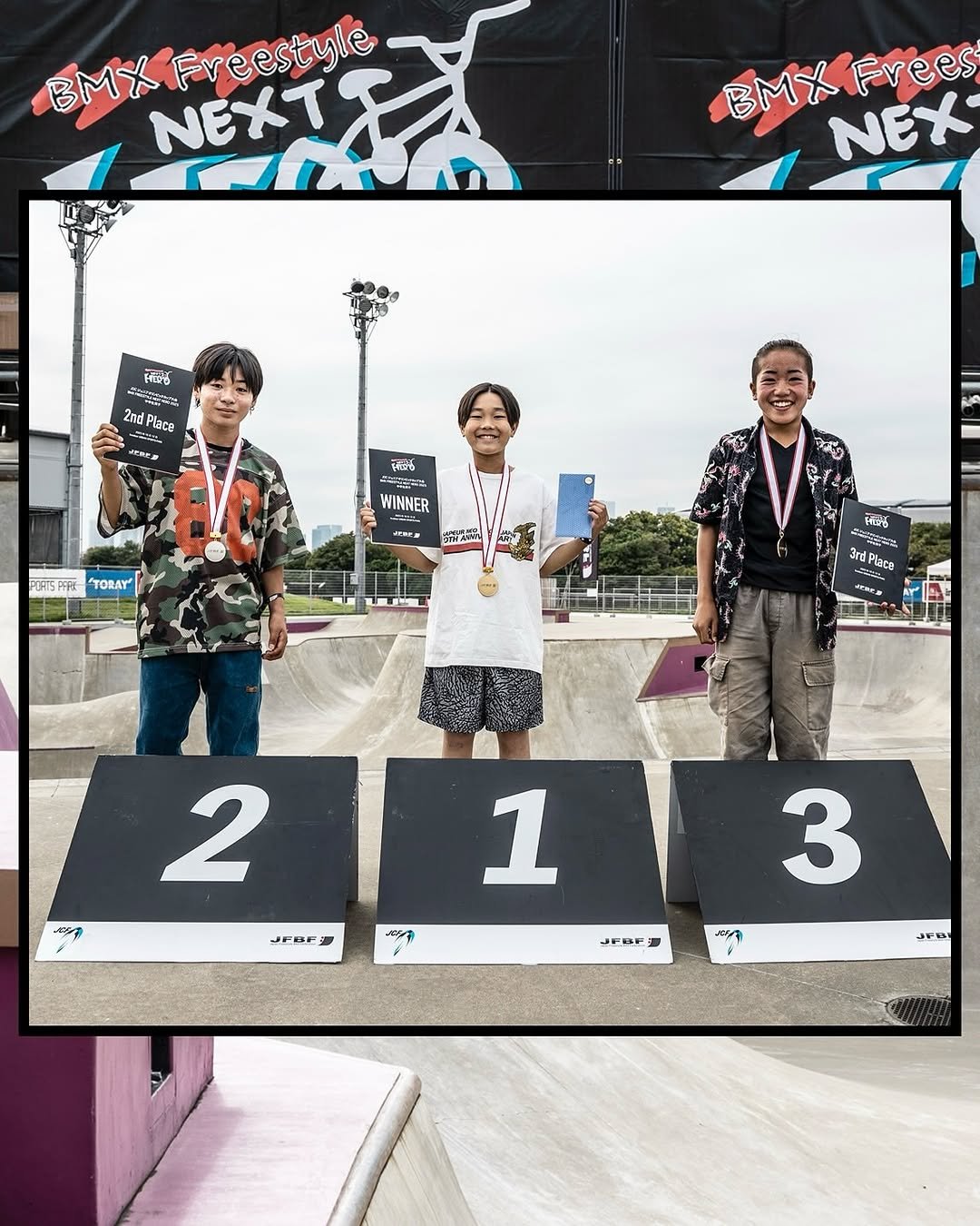 Photo shared by JFBF_official on October 14, 2025 tagging @ryoga_bmx, @81bmx, @koki_bmx.life, and @hiroki_gusti.