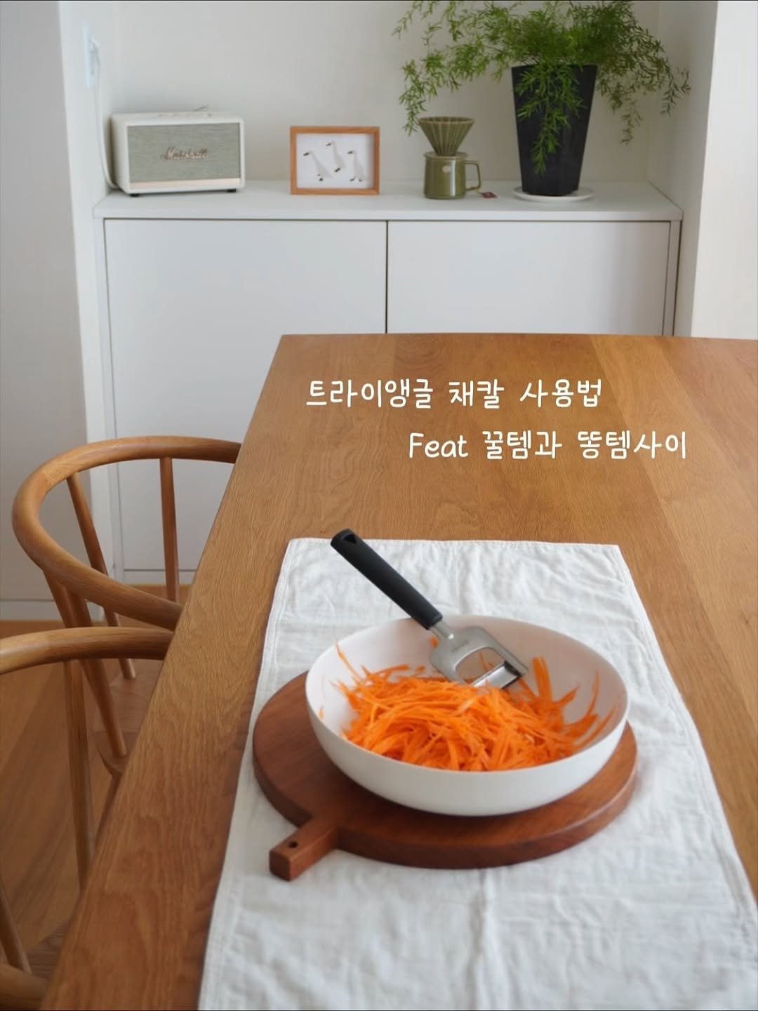 Photo by 지안홈  I  홈스타그램, 아나바다살림 on September 22, 2025. May be an image of kitchenware, placemat and text that says 'Malar 트라이앵글 채칼 사용법 Feat 꿀템과 똥템사이'.