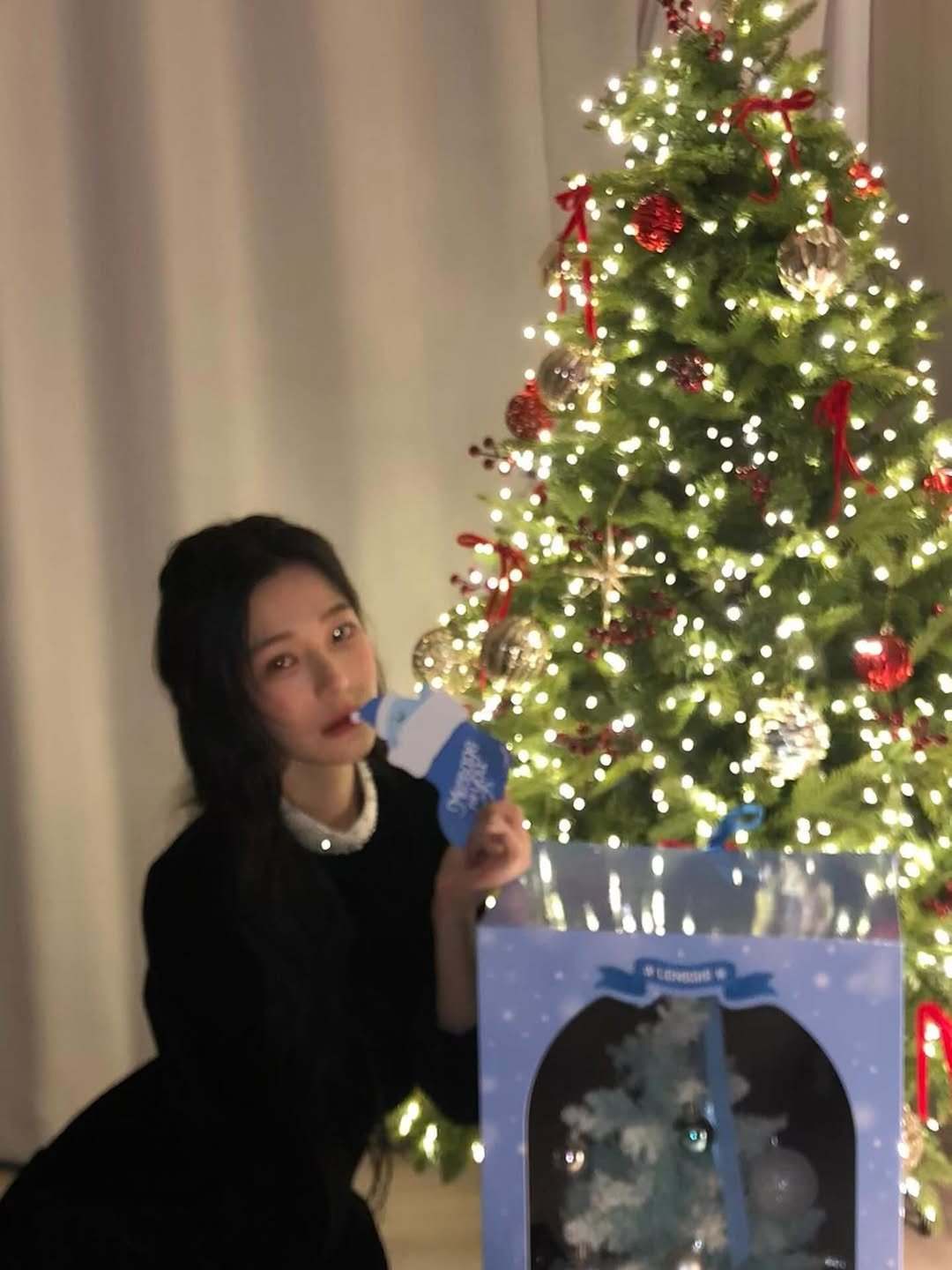 Photo by 백지헌 on December 25, 2025. May be an image of christmas tree, Christmas stocking, snowman, water bottle, tinsel and text.