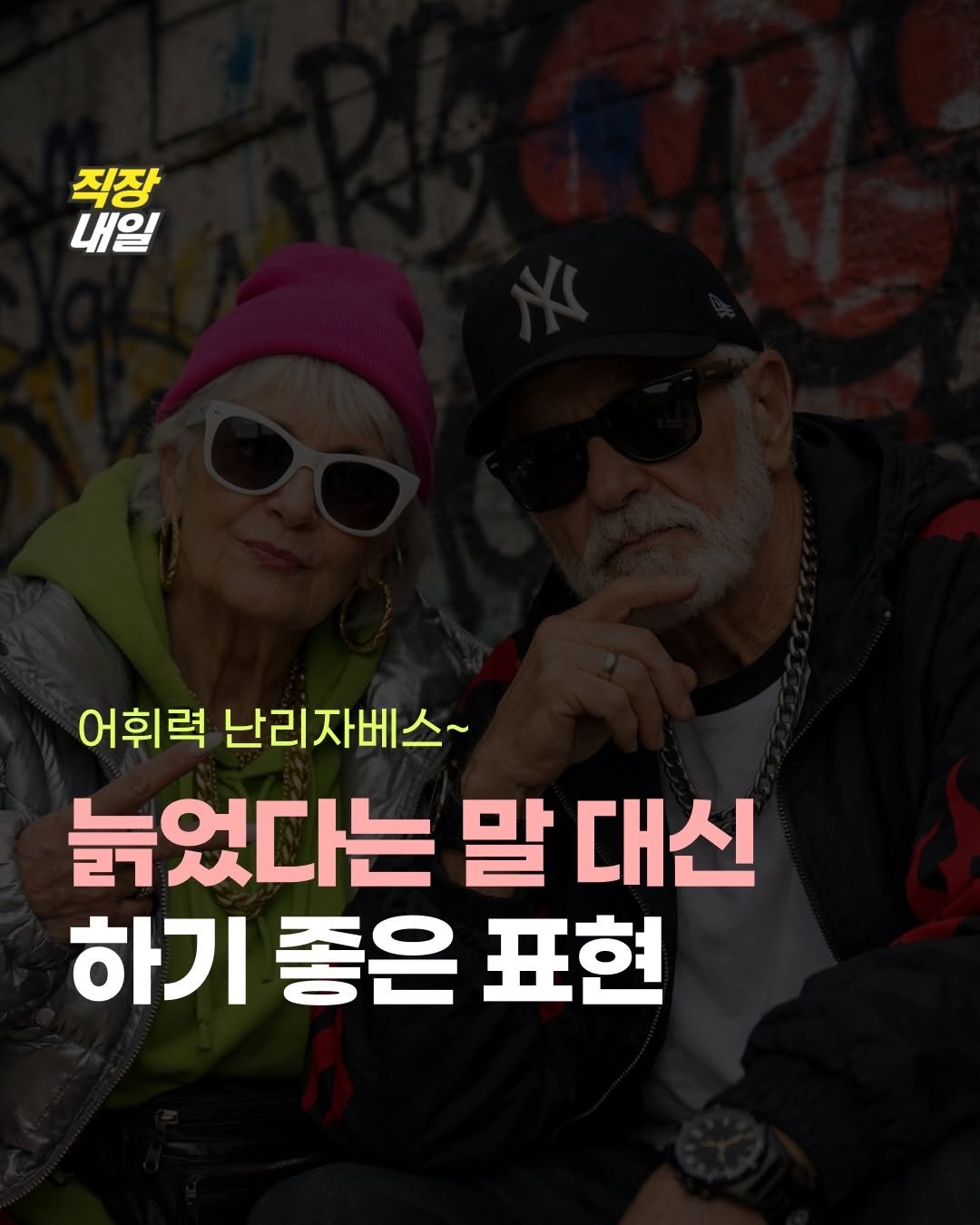 Photo by 직장내일 on February 16, 2026. May be an image of text that says '직장 내일 어휘력 난리자베스~ 늙었다는 말 대신 하기 좋은 표현'.