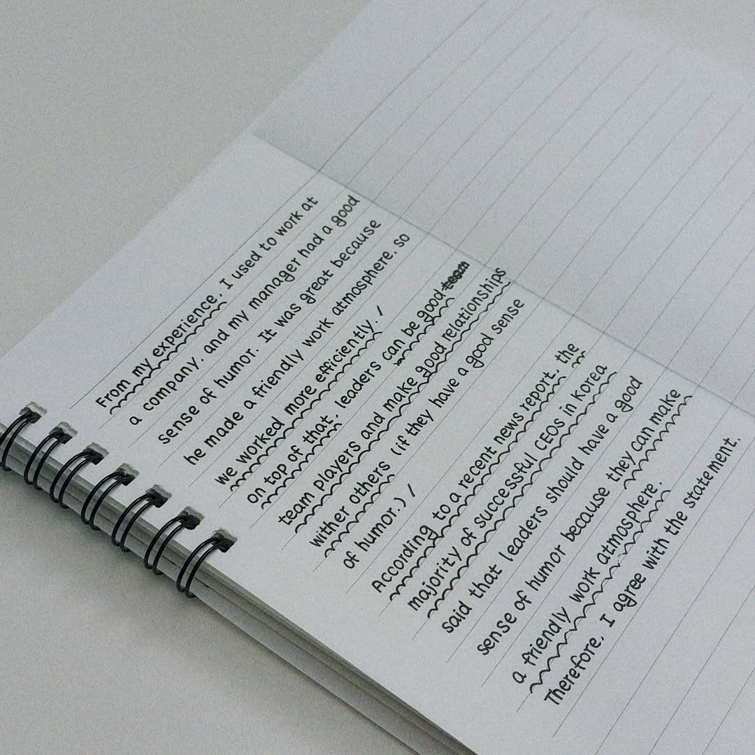 Photo by 🇰🇷JITTON 지똔 on April 21, 2026. May be an image of ‎diary, binder, book and ‎text that says '‎at good work to had because so used manager was I great atmosphere. good relationships sense experience my It and humor friendly more leaders can makegood Good good work efficiently. the டாடாட worked topo players versand From my company of make have report, Korea good make sense made α that. and lif they news CEOS have can he we my on team wither humor.) According من majority that of others recent successful toa should because atmosphere statem they of of eaders the humor work I agree with said sense friendly m a Therefore.‎'‎‎.