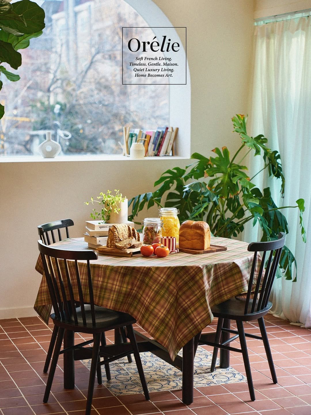 Photo by 지유테이블 on February 07, 2026. May be an image of table, dining table, placemat, tablecloth, kitchen table, indoors and text that says 'Orélie SoftFrenchLiving. FrenchL Living. Timeless SoftFrencLiving Gentle Maison. Quiet Tuxupy Living. Home Becomes Art. เแคร์ 꽃'.