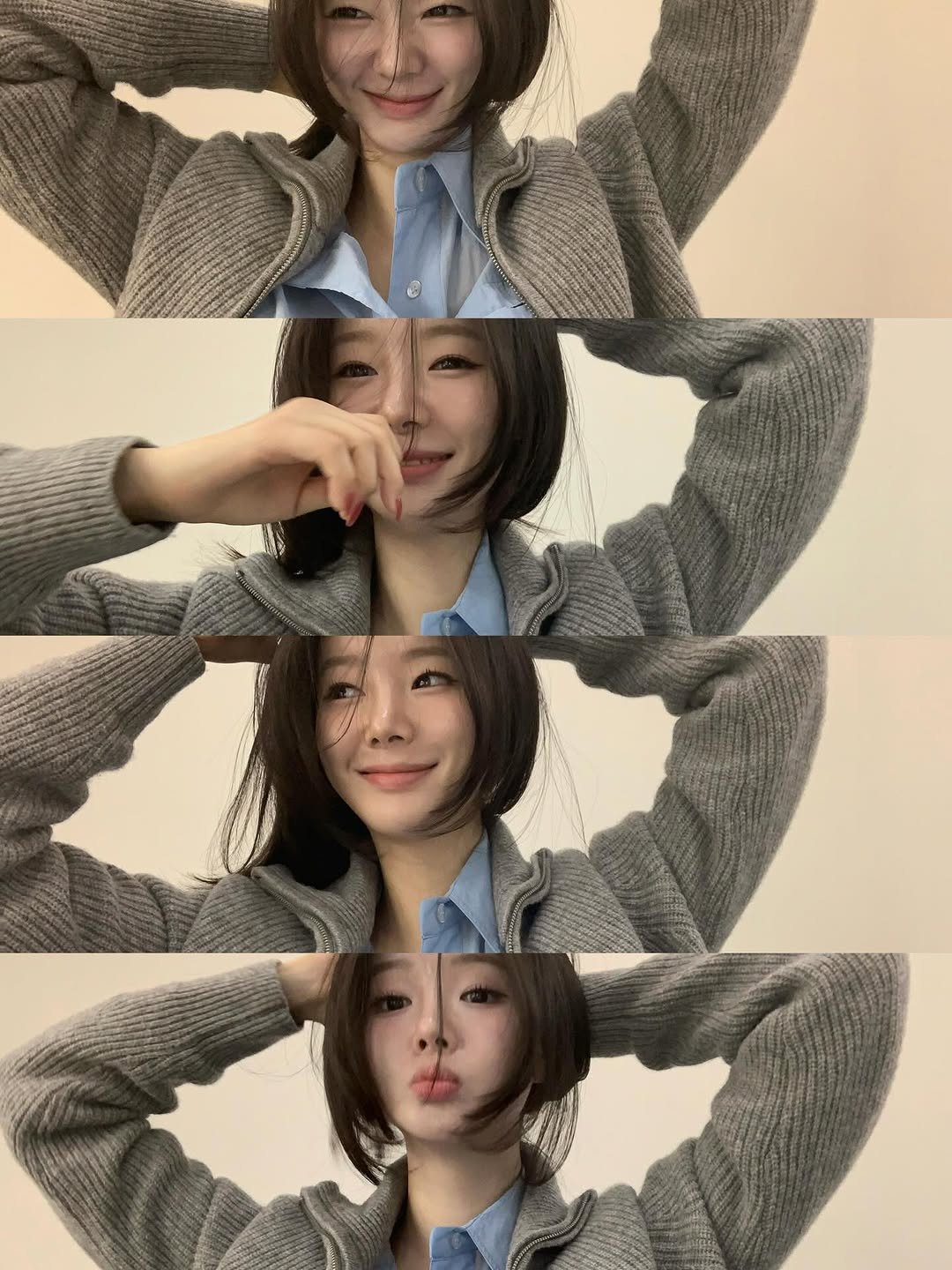 Photo shared by 지 원 on October 22, 2025 tagging @modiattico_official. May be an image of one or more people, hair, duffle coat, parka and text.