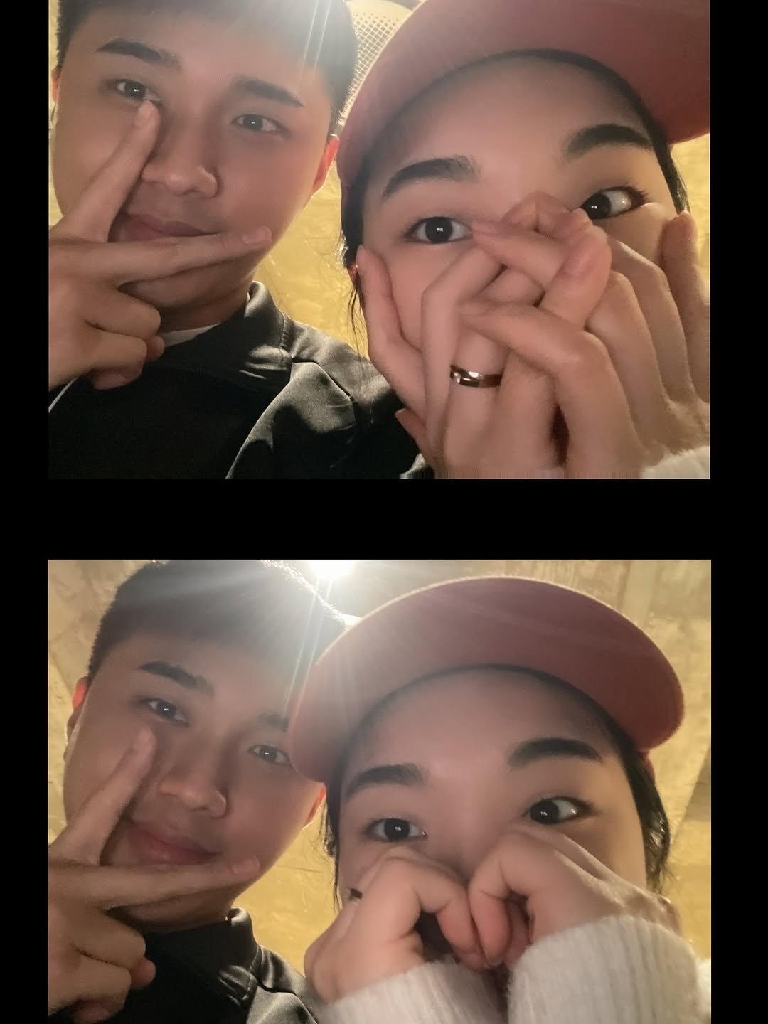 Photo by 잎새달 열하루ෆ | 커플일상 • 장기연애 on October 28, 2025. May be a selfie of one or more people, hat and text.