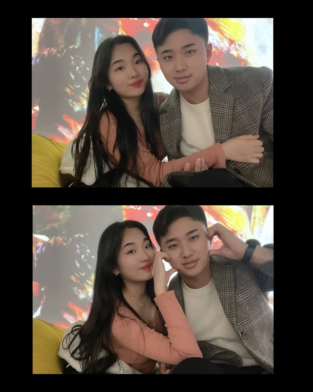 Photo by 잎새달 열하루ෆ | 커플일상 • 장기연애 on October 28, 2025. May be a selfie of one or more people, hair, people smiling, top and text.