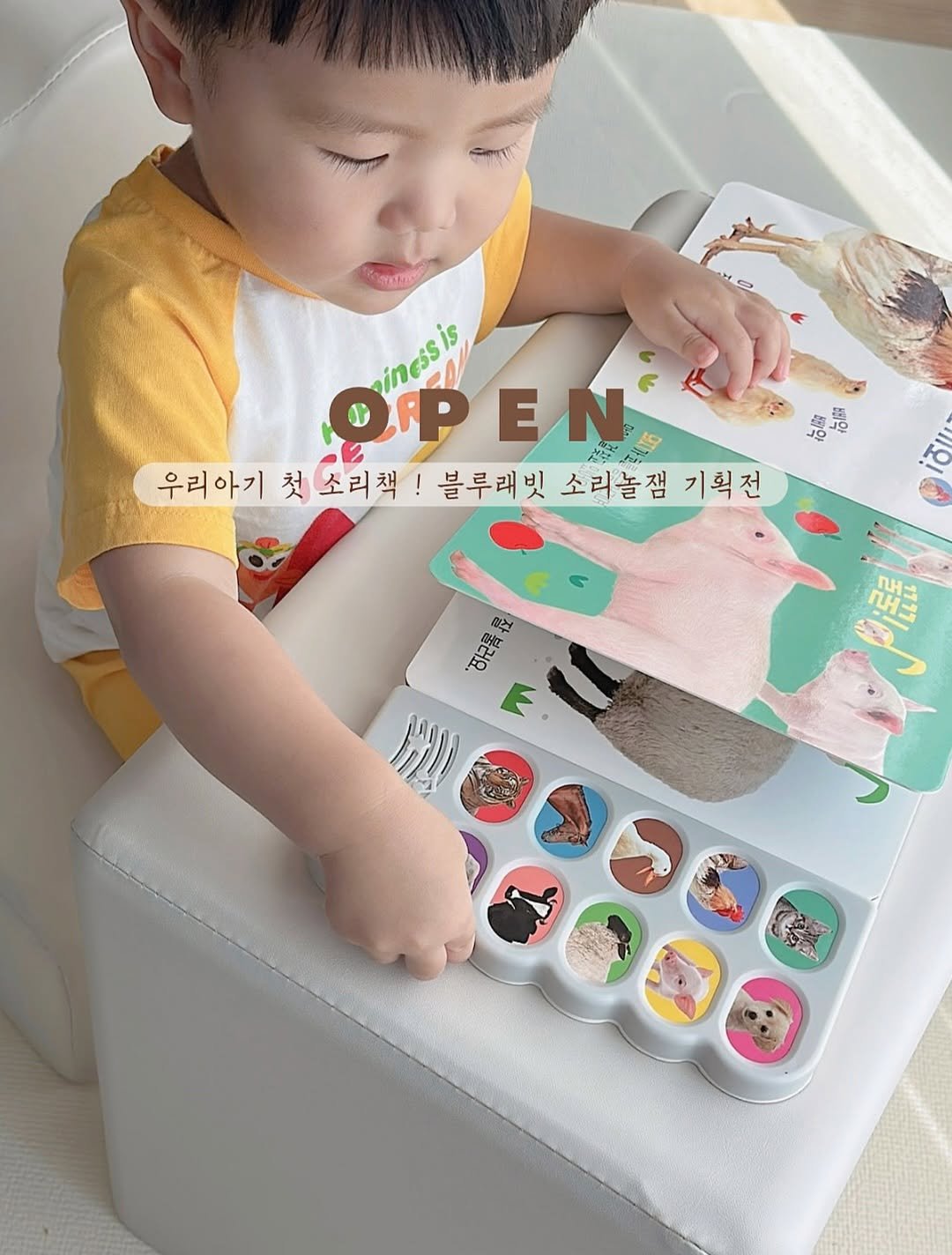 Photo by 쪼이맘 | 출산준비 • 육아꿀템 • 라무르공구 on August 20, 2025. May be an image of 1 person, childrens toy, placemat and text that says 'Orai OPPEN EN เกดัวไ 우리아기 첫조리책! 첫 블루래빗 소리놀잼 기획전 百館 한아시해 ף1 하근롭 地 m 無 福 กนลี र'.