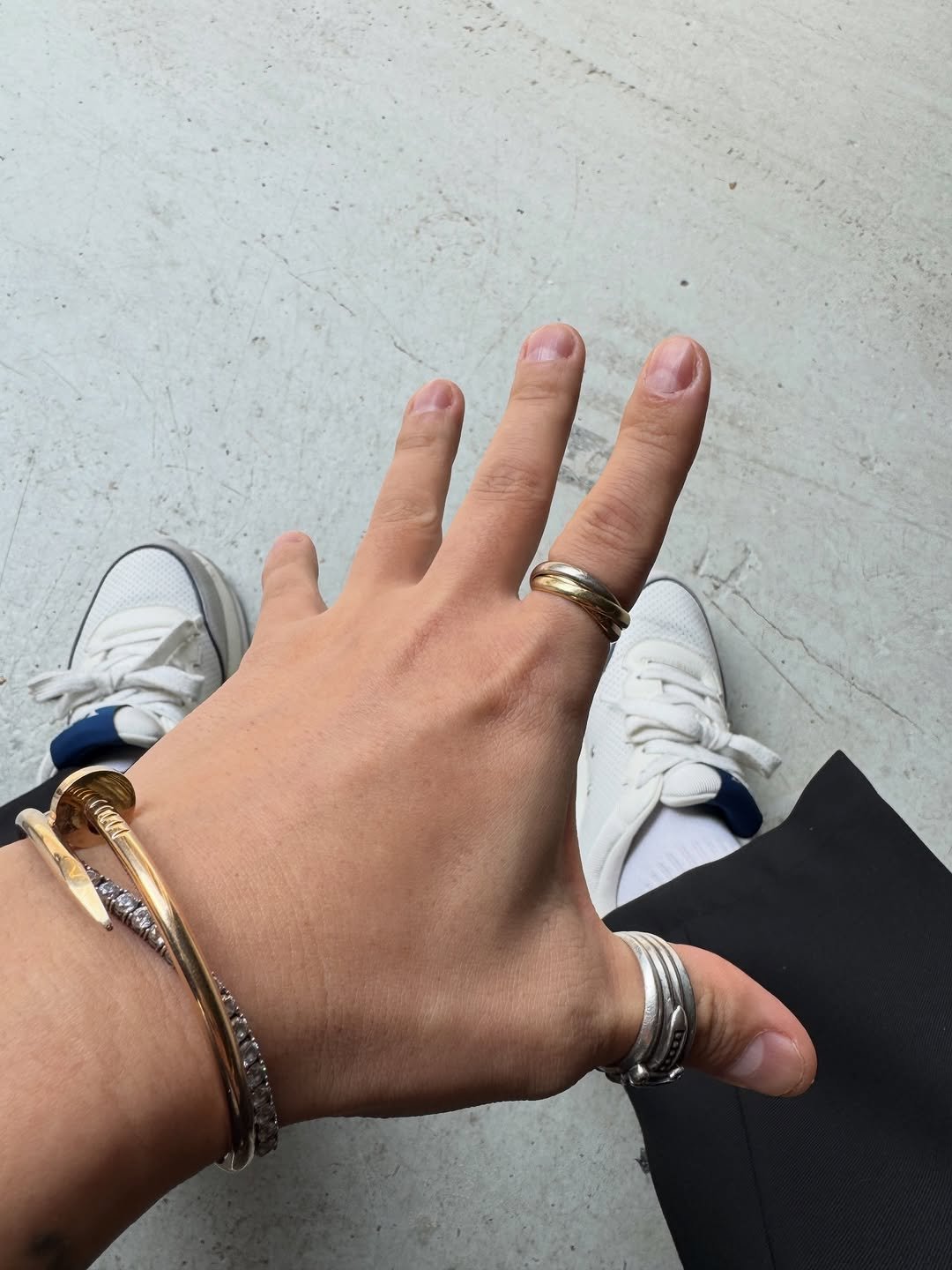 Photo shared by 미스터JK 임현필 on April 14, 2026 tagging @chromeheartsofficial. May be an image of anklet, ring, bangle and text.