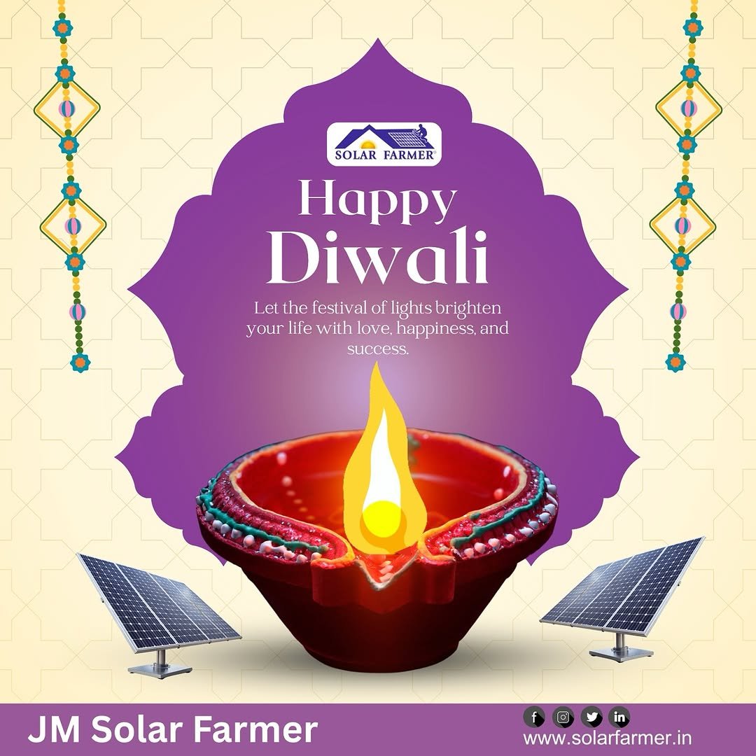 Photo by Solar Power || Solar Energy Company | Solar Installation in Bahadurgarh. May be an image of text that says 'SOLAR FARMER Happy Diwali Let the festival of lightsbrighten lights your life with love, happiness. and success. JM Solar Farmer fooin in www.solarfarmer.in'.