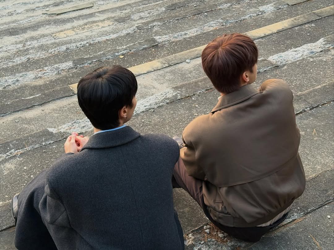 Photo shared by Johnny Suh on December 03, 2025 tagging @sugaringcandy. May be an image of one or more people, bangs and duffle coat.