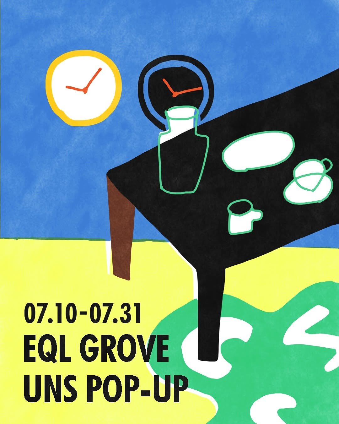 Photo shared by 조인혁 on July 24, 2025 tagging @uns.studio_, and @eql_space. May be an illustration of ‎poster and ‎text that says '‎07.10-07.31 EQL GROVE UNS POP-UP ک‎'‎‎.
