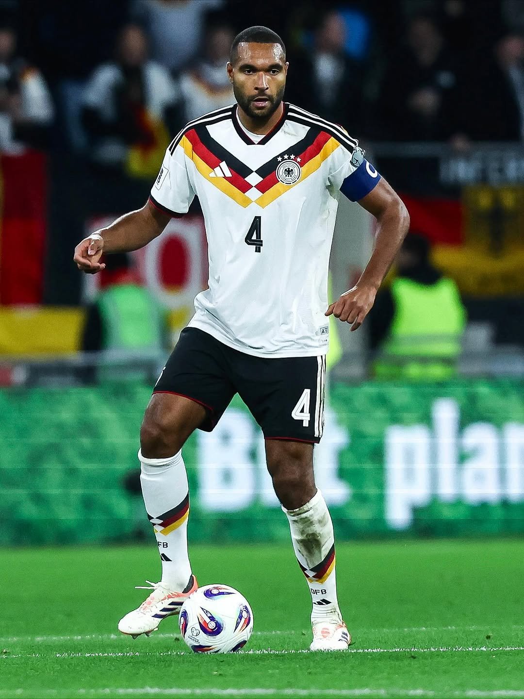 Photo shared by Jonathan Tah on November 15, 2025 tagging @dfb_team. May be an image of football, soccer, ball, stadium and text.