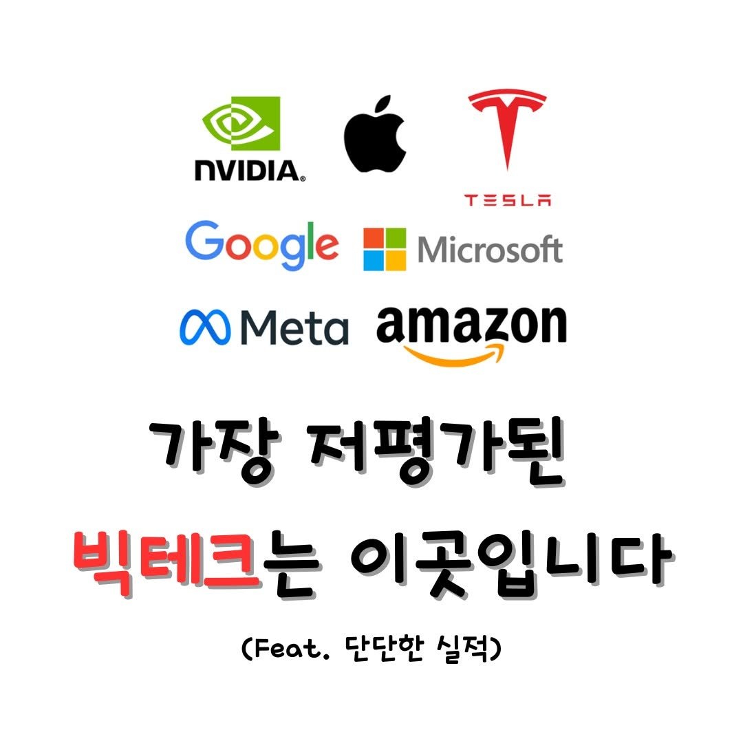 Photo by 미국주식 알려주는 주식비서에이치 on May 16, 2025. May be an image of text that says 'nVIDIA. T TESLE Google Microsoft 00 OMeta amazon 가장 저평가된 빅테크는 이곳입니다 (Feat. 단단한 실적)'.